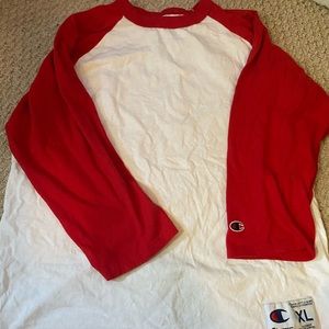 champion red baseball tee